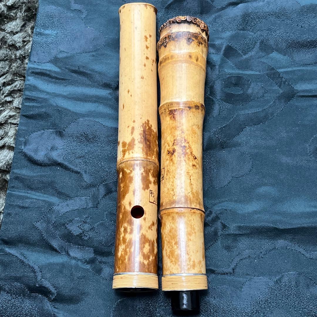 尺八 都山流 在銘 二印 中継ぎ緩み無し 一尺七寸管 籐巻 銀三線 良品