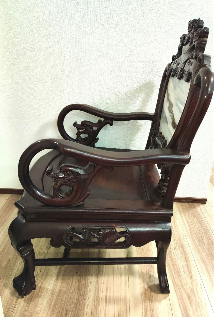 希少中華骨董　 大理石インレイ椅子　玉座　宮廷　紅木　紫檀　黒檀　花梨　李朝②
