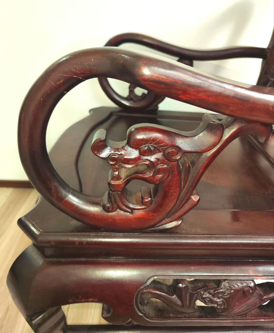 希少中華骨董　 大理石インレイ椅子　玉座　宮廷　紅木　紫檀　黒檀　花梨　李朝②