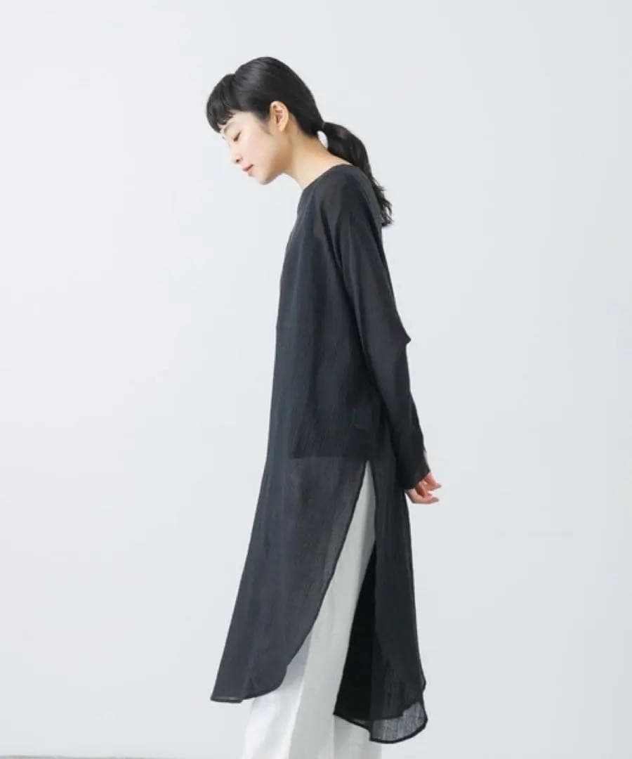 かぐれ　ガーゼロングチュニック　ブラック