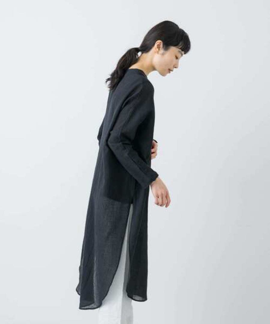 かぐれ　ガーゼロングチュニック　ブラック