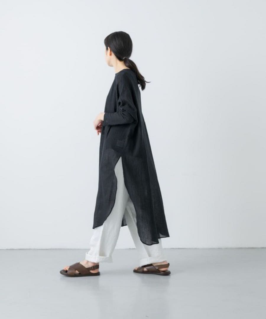 かぐれ　ガーゼロングチュニック　ブラック