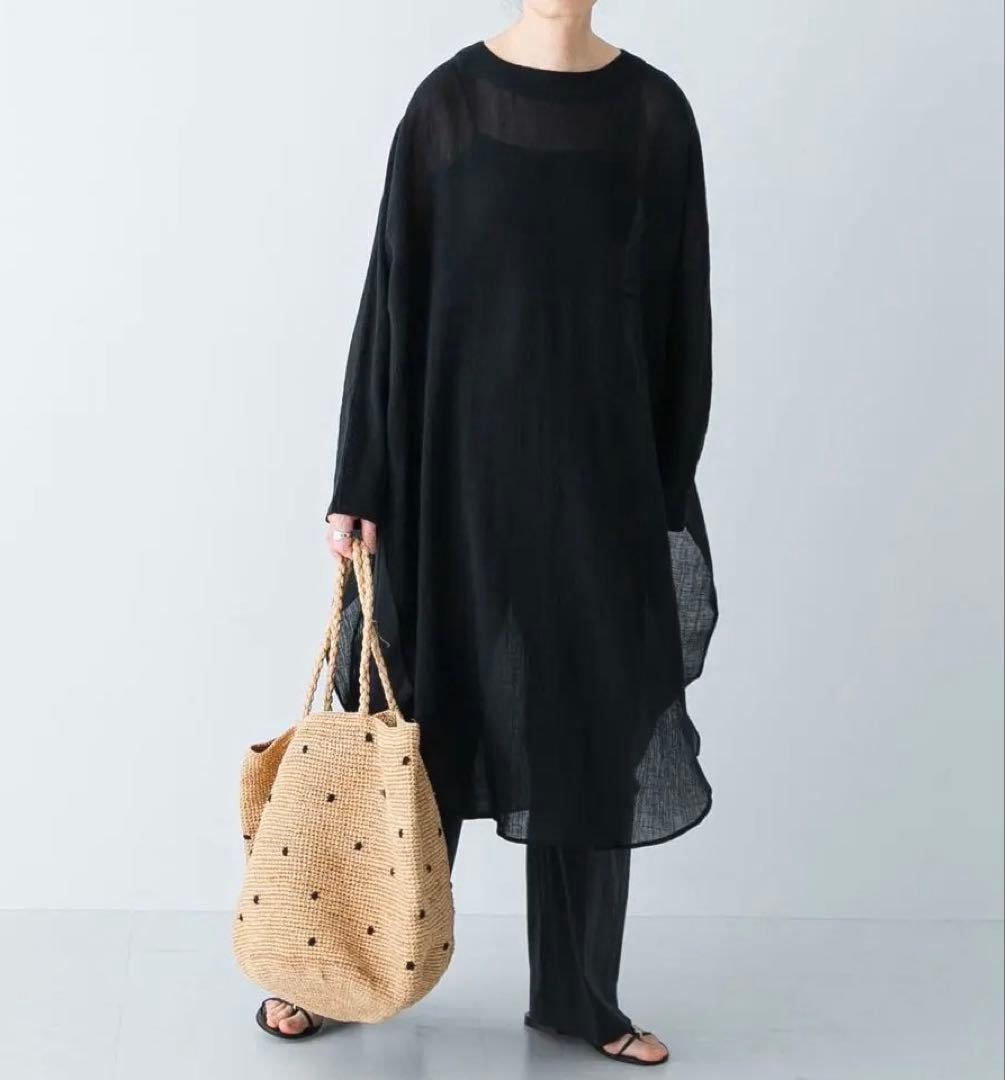 かぐれ　ガーゼロングチュニック　ブラック