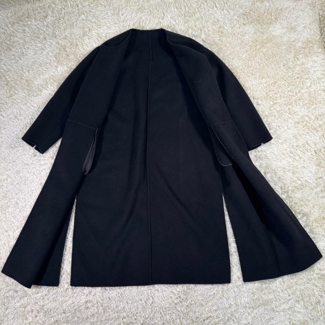 【極美品】ドゥーズィエムクラス　ビクトリアリバーロングノーカラーコート　黒　36