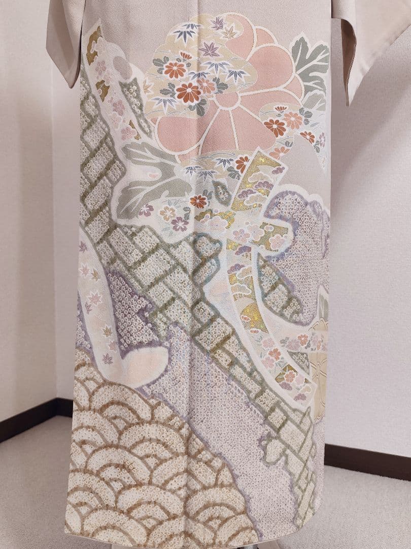 ❰6542❱ フルセット　色留袖　松竹梅　絞り　袋帯　帯締め　帯揚げ　正絹　着物