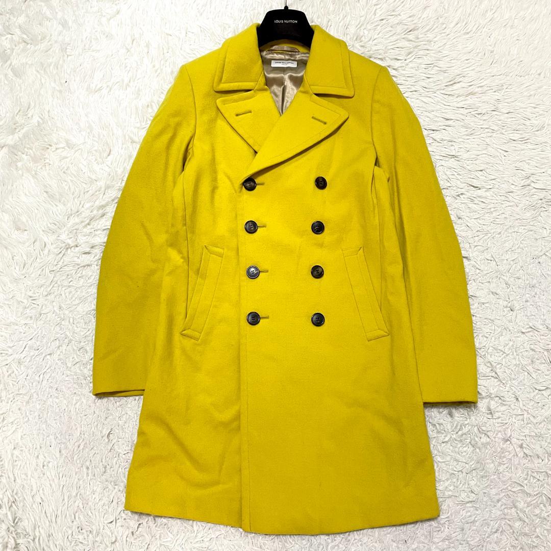 美品 ドリスヴァンノッテン ダブルチェスターコート イエロー ウール M-L相当