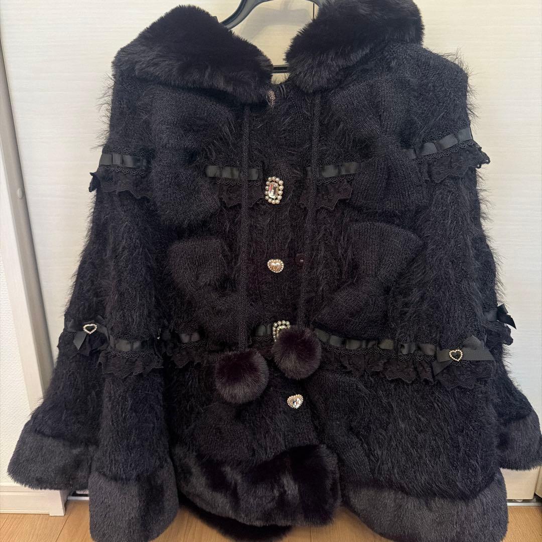 LIZLISA ミルフィーユレースポンチョ ブラック