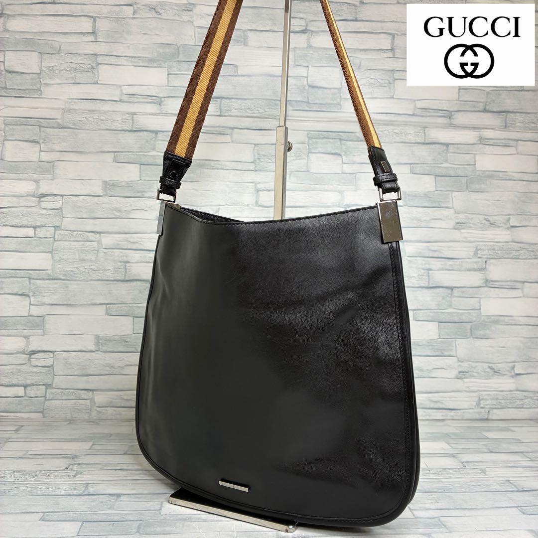 極美品　90 GUCCI グッチ　レザー　ショルダーバッグ　GG柄　ks2