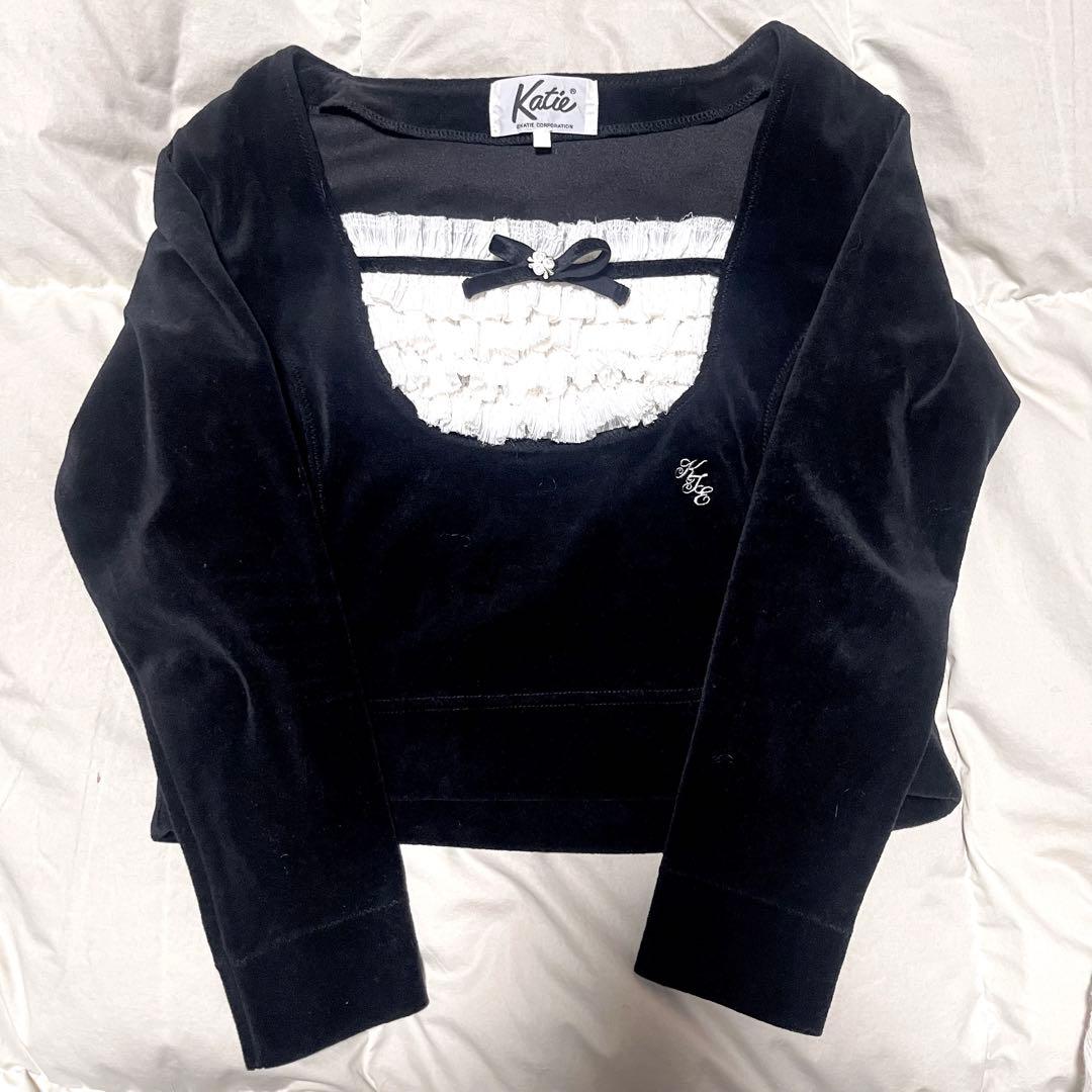 Katie TEA & CAKE ​ベロアロングトップス　ブラック　XSサイズ