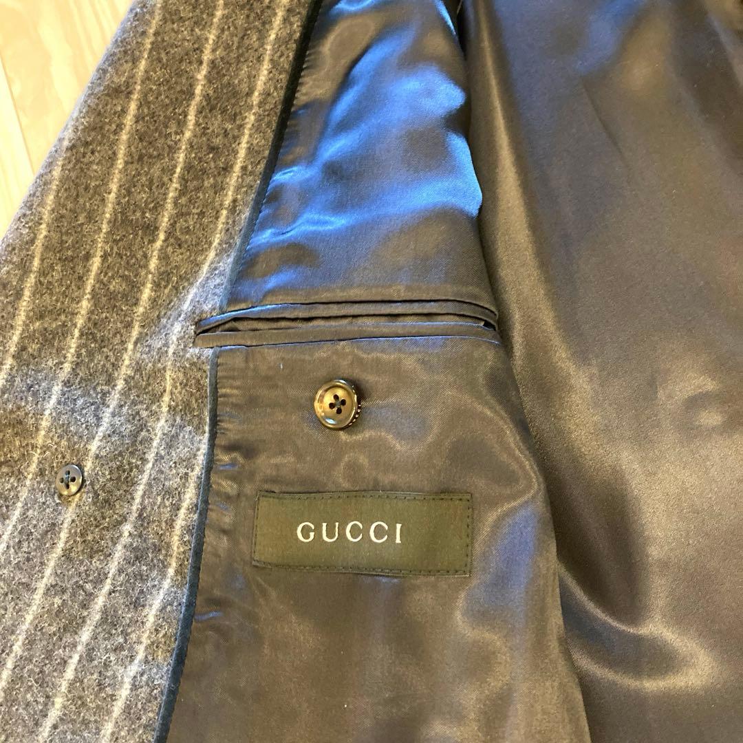GUCCI メンズ　ストライプ柄 ウール コート　グレー　サイズ50