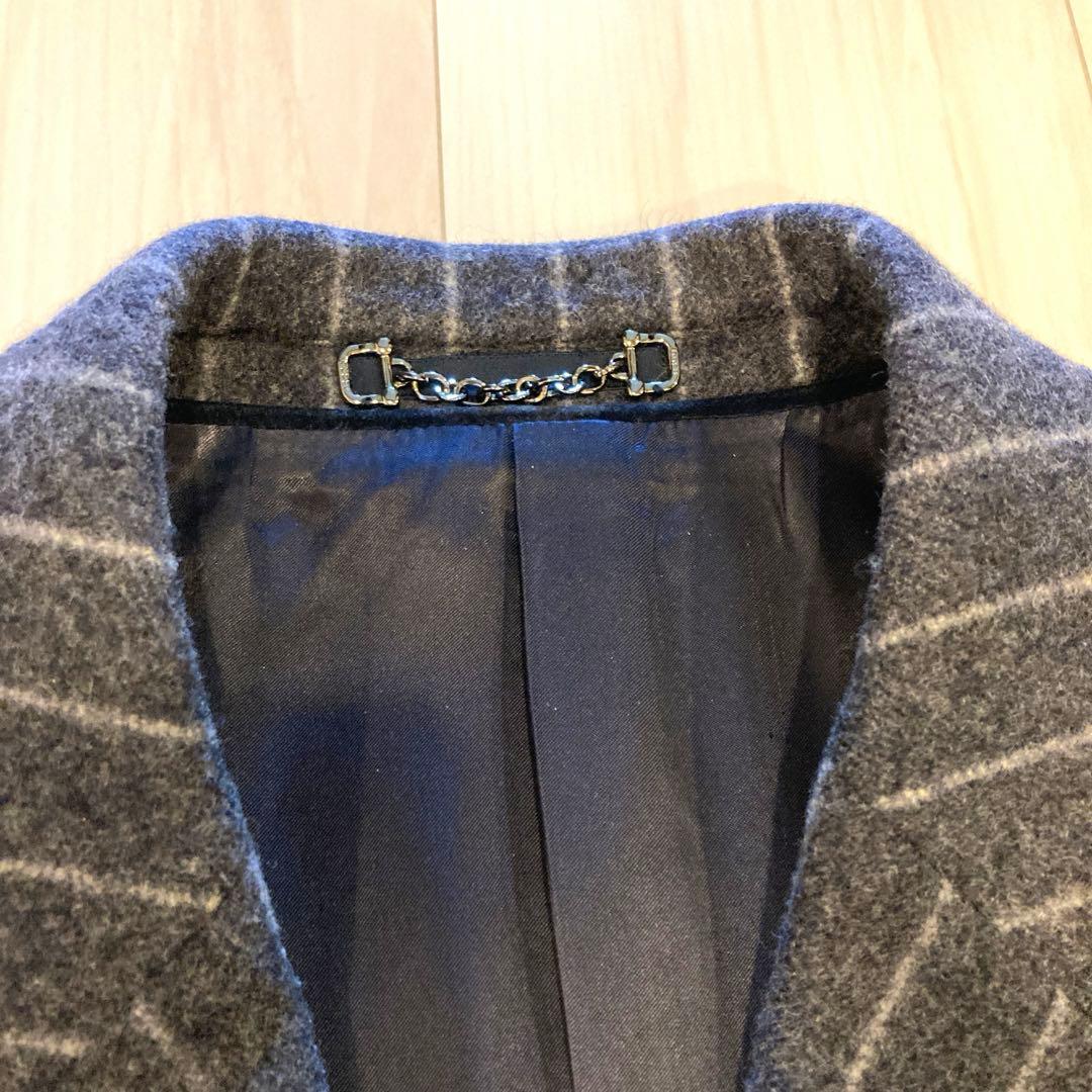 GUCCI メンズ　ストライプ柄 ウール コート　グレー　サイズ50