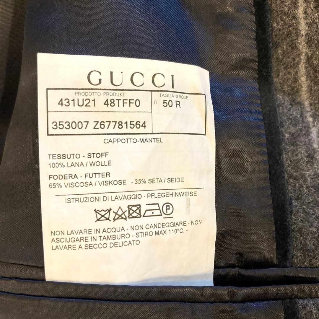 GUCCI メンズ　ストライプ柄 ウール コート　グレー　サイズ50