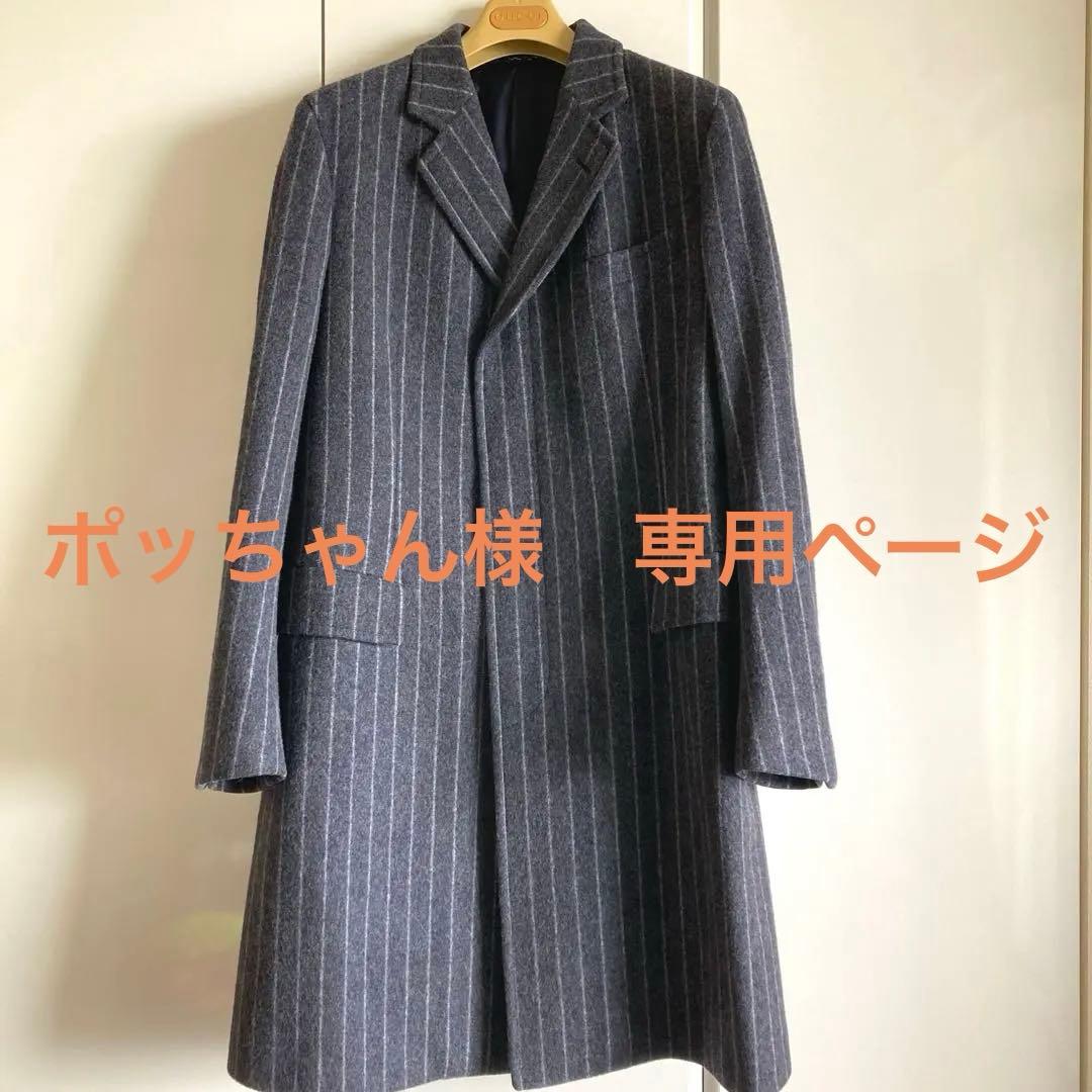 GUCCI メンズ　ストライプ柄 ウール コート　グレー　サイズ50