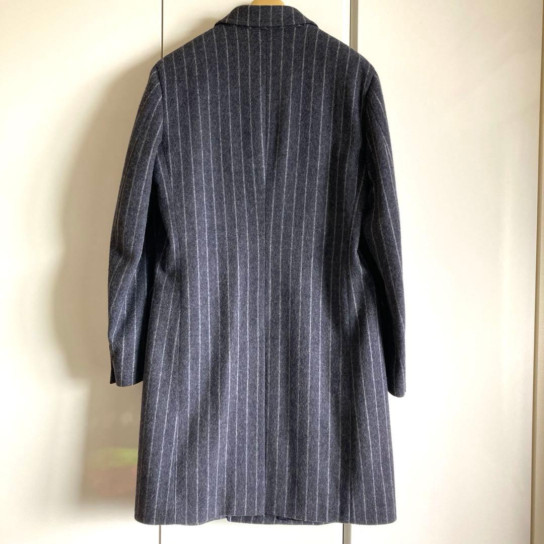 GUCCI メンズ　ストライプ柄 ウール コート　グレー　サイズ50