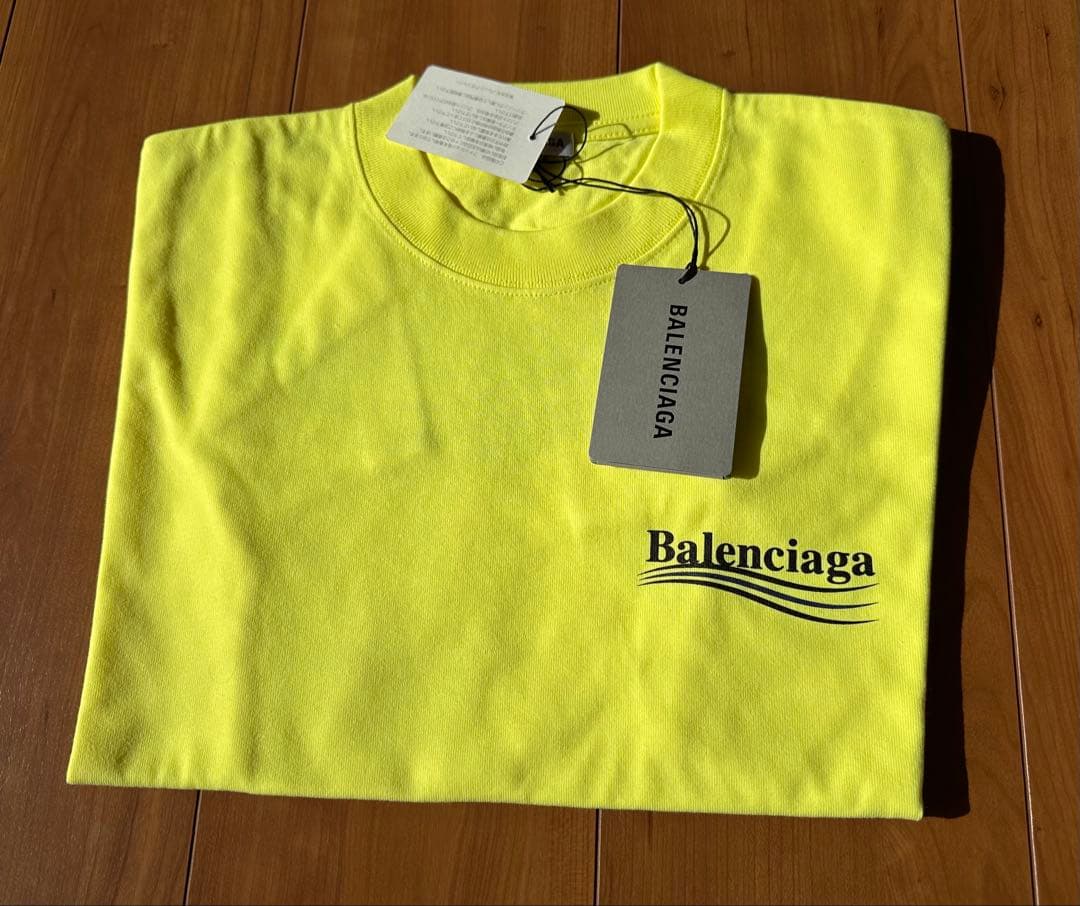 【新品未使用】BALENCIAGA ロゴTシャツ 蛍光イエロー M タグ付き
