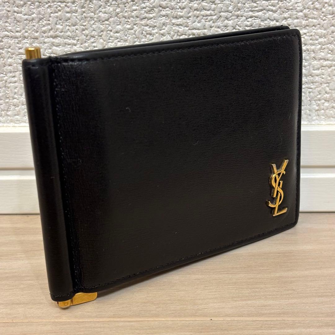美品　サンローラン マネークリップ レザー ロゴ金具 カサンドラ ブラック
