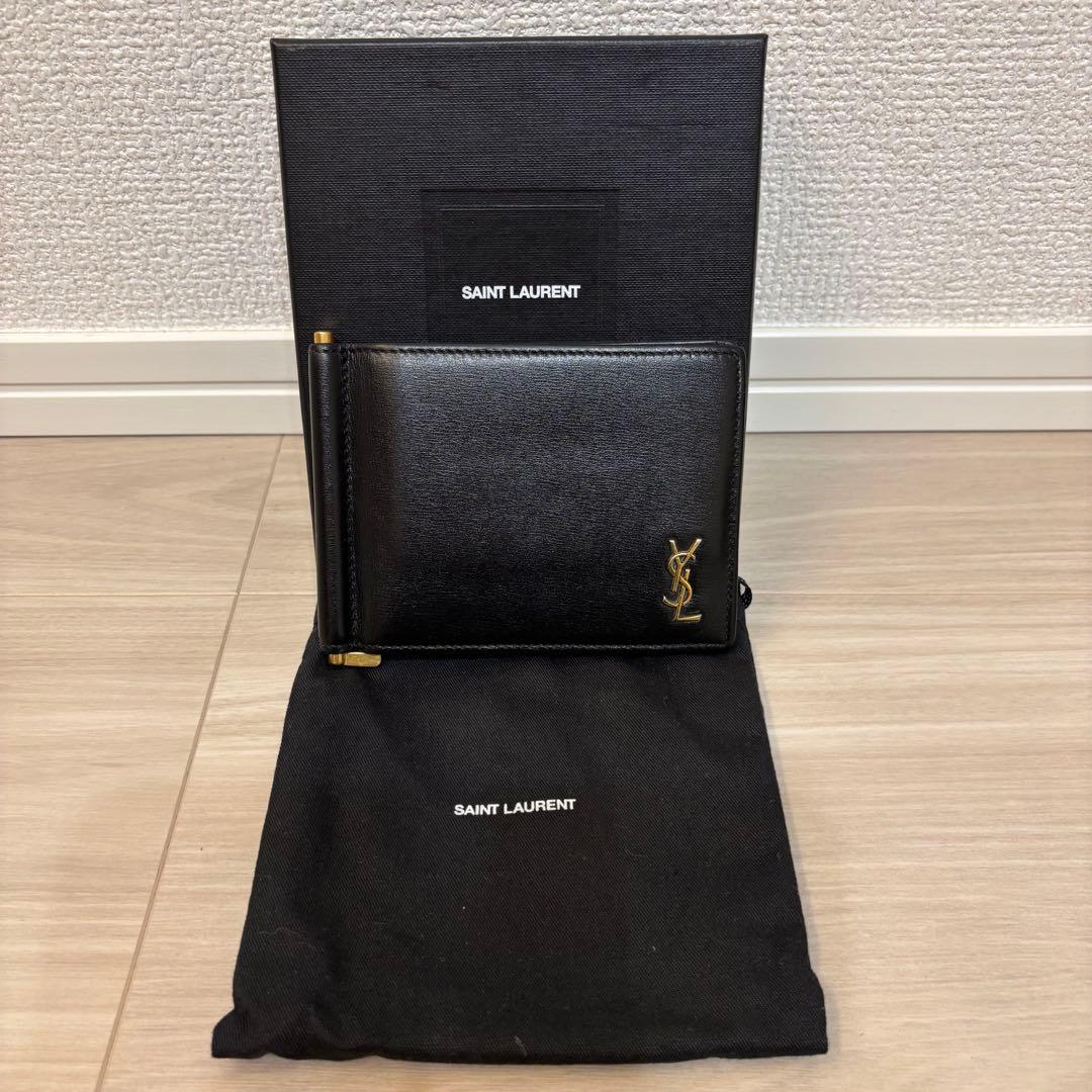 美品　サンローラン マネークリップ レザー ロゴ金具 カサンドラ ブラック