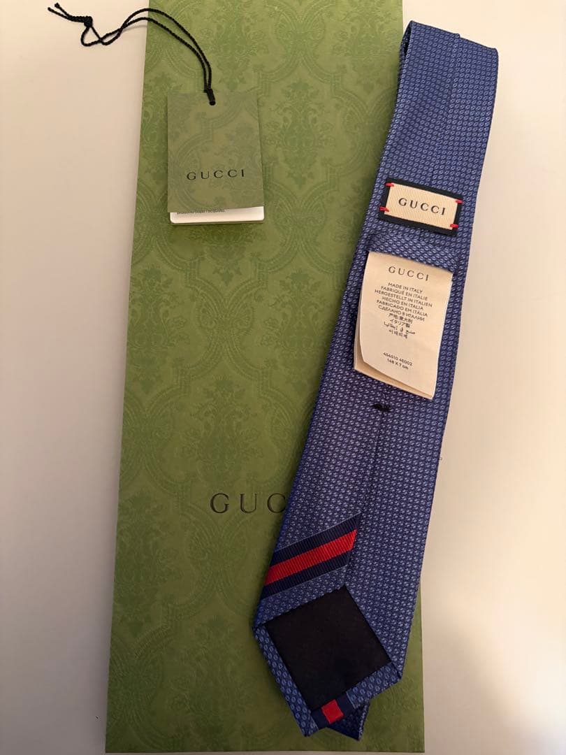 GUCCI ブルー シルク ネクタイ