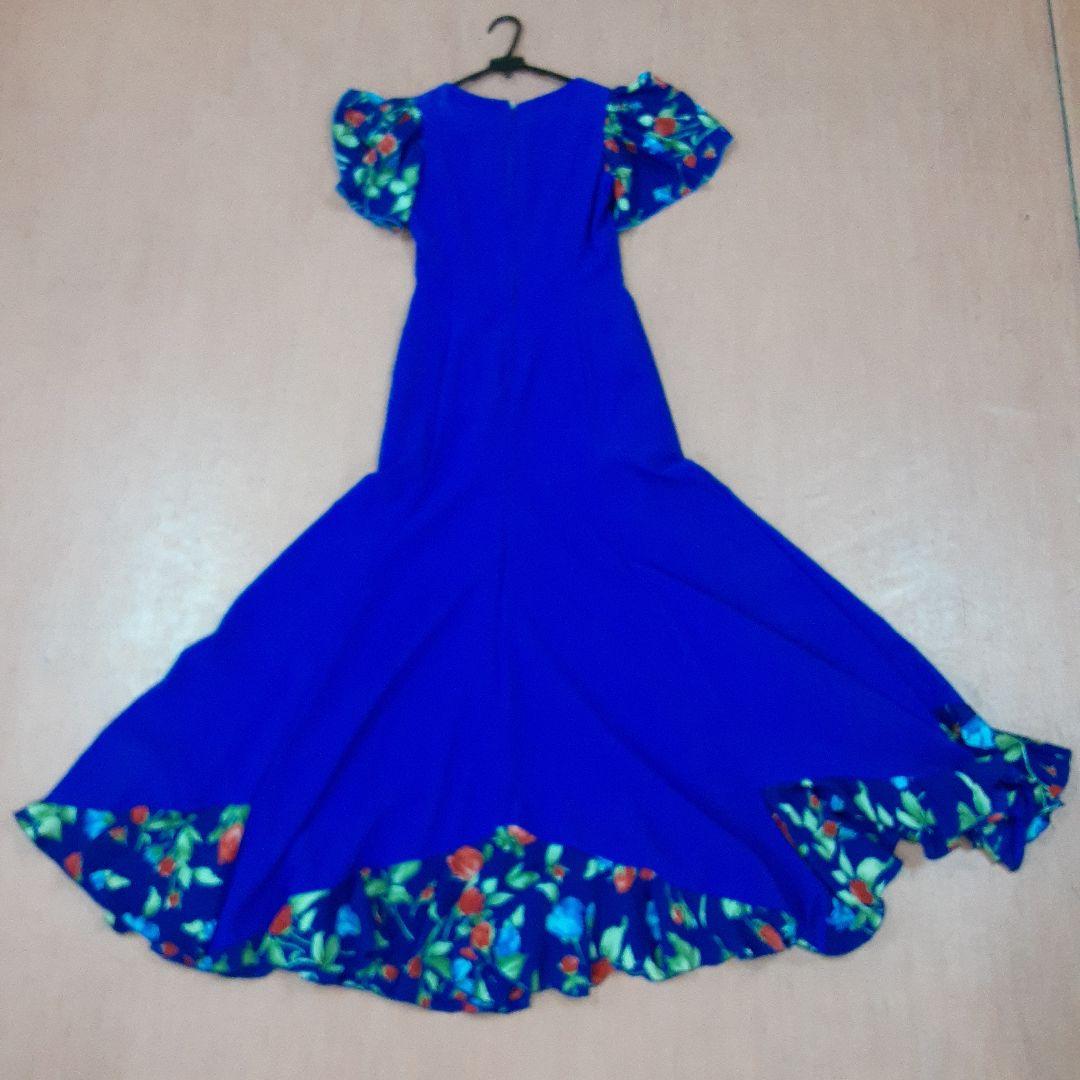 フラメンコ用青ロングドレス