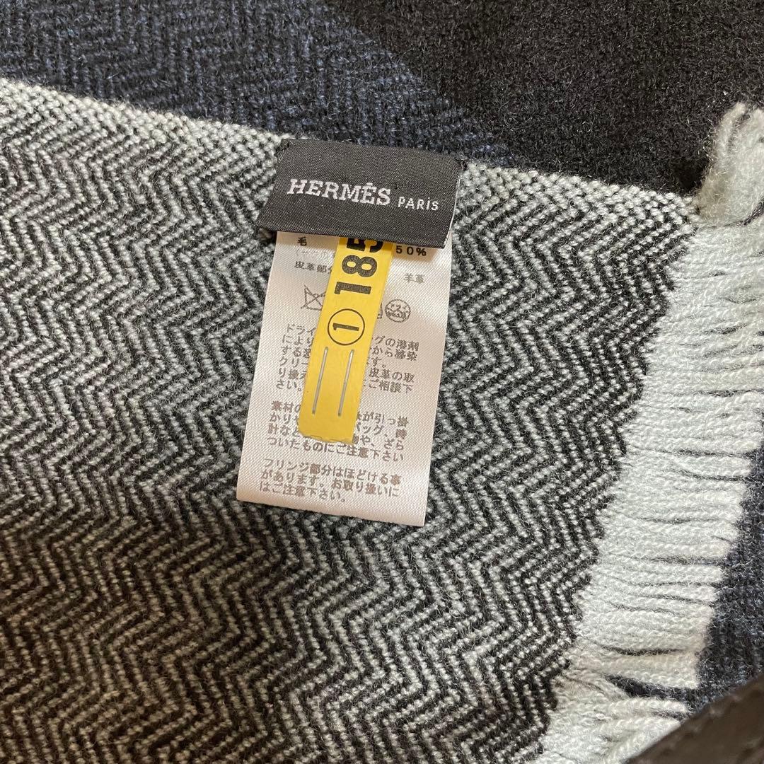 HERMES カシミヤ 50％ ヤク 50％ ブロックチェック マフラー