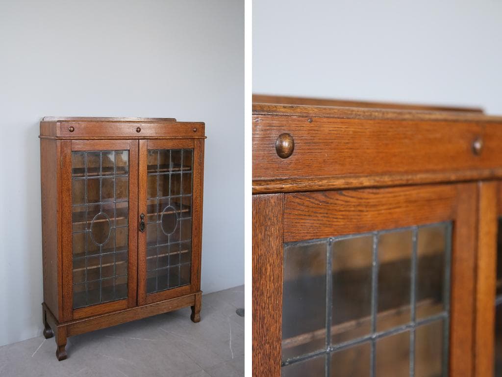 英国アンティーク木製ブックケースキャビネット/本棚/食器棚/飾り棚(91-30)