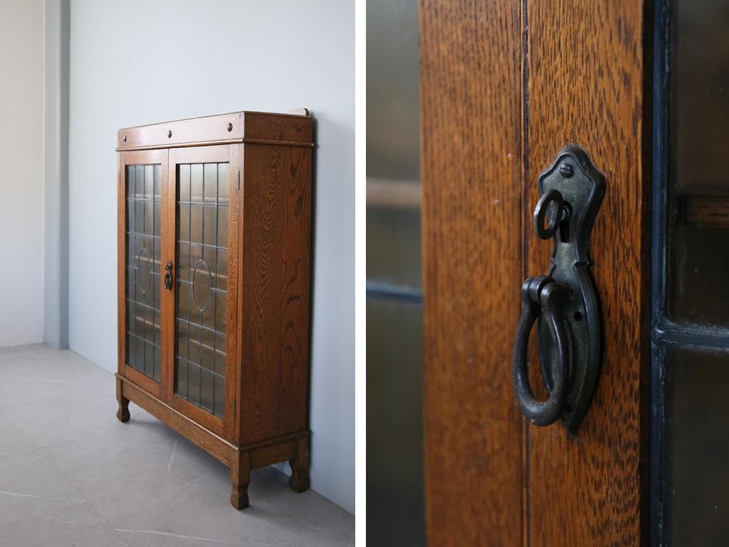 英国アンティーク木製ブックケースキャビネット/本棚/食器棚/飾り棚(91-30)