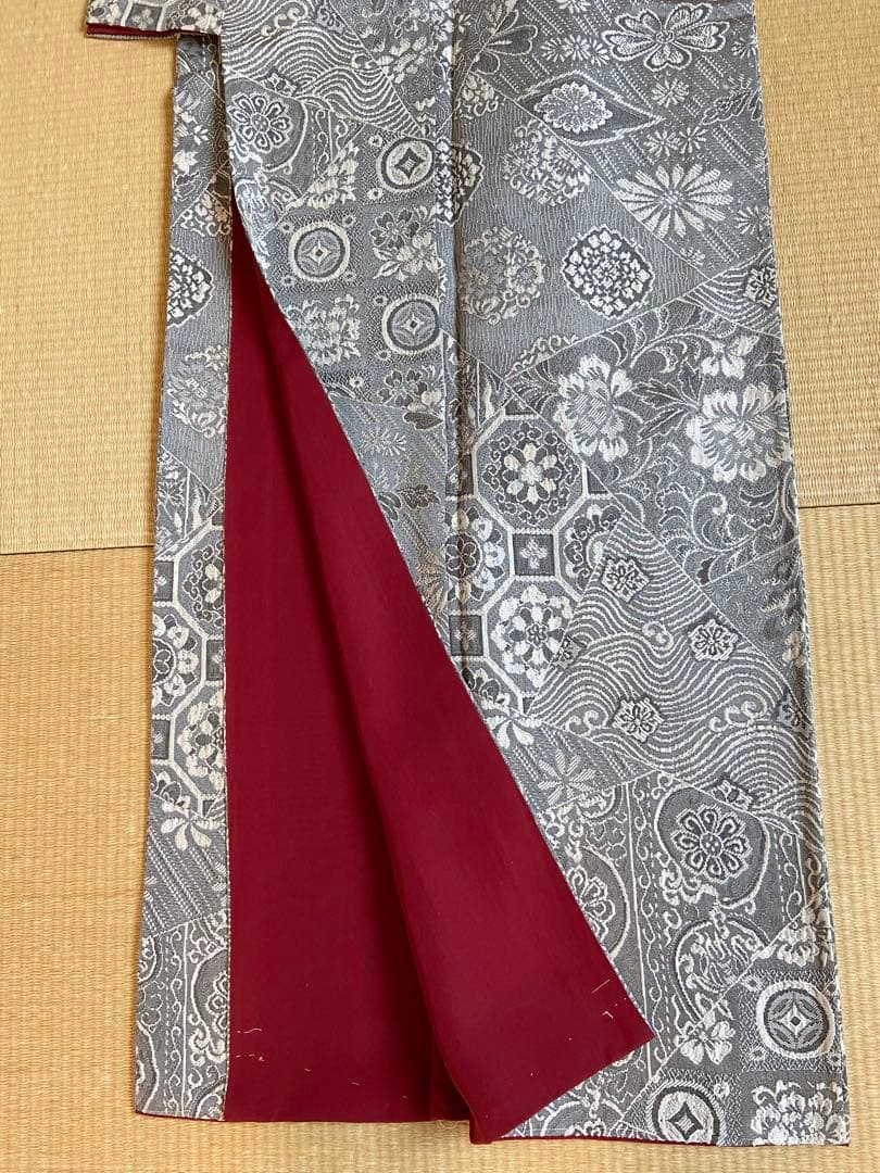 美品☆天目織　お召し　花模様　東京ますいわ屋謹製　着物（袷）