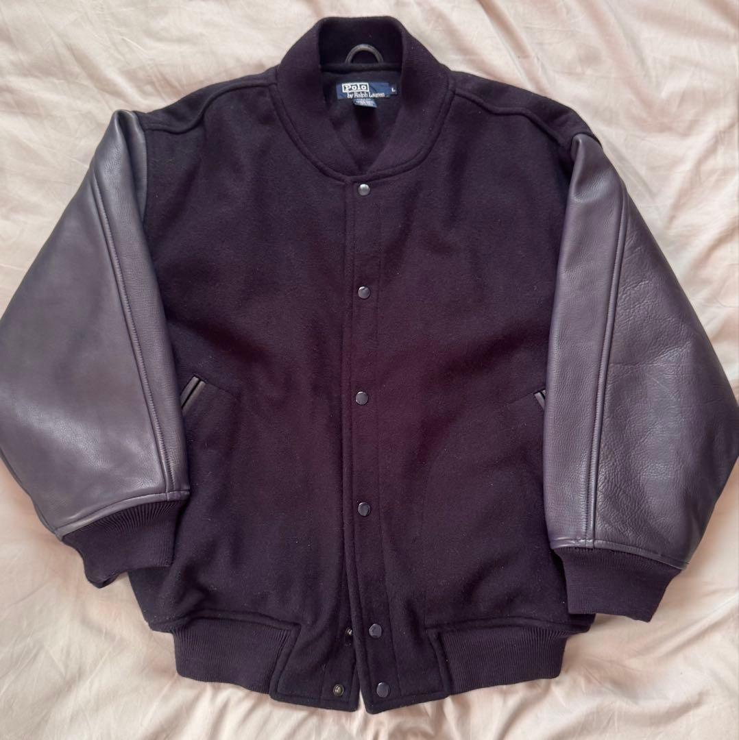 レア　美品　90s ラルフローレン　ウール レザー スタジャン ブラック