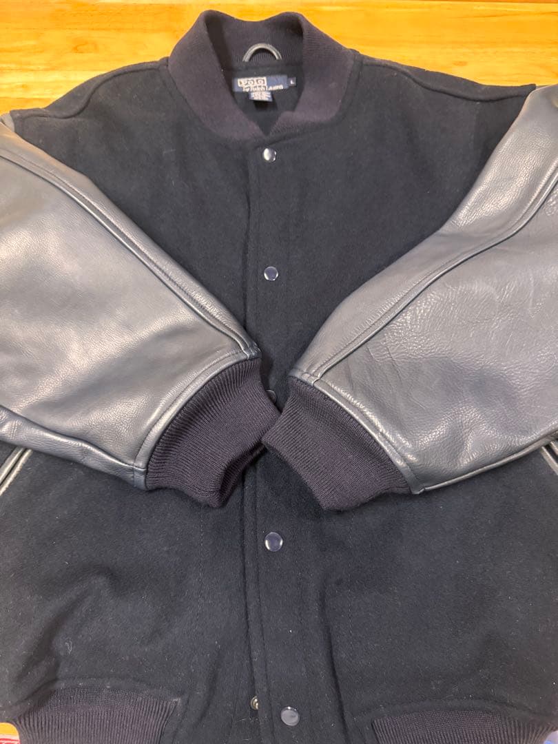 レア　美品　90s ラルフローレン　ウール レザー スタジャン ブラック