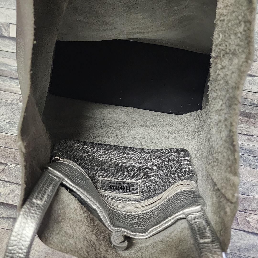 Hoaw. Whim Gazette レザー トートバッグ シルバー シャイニー