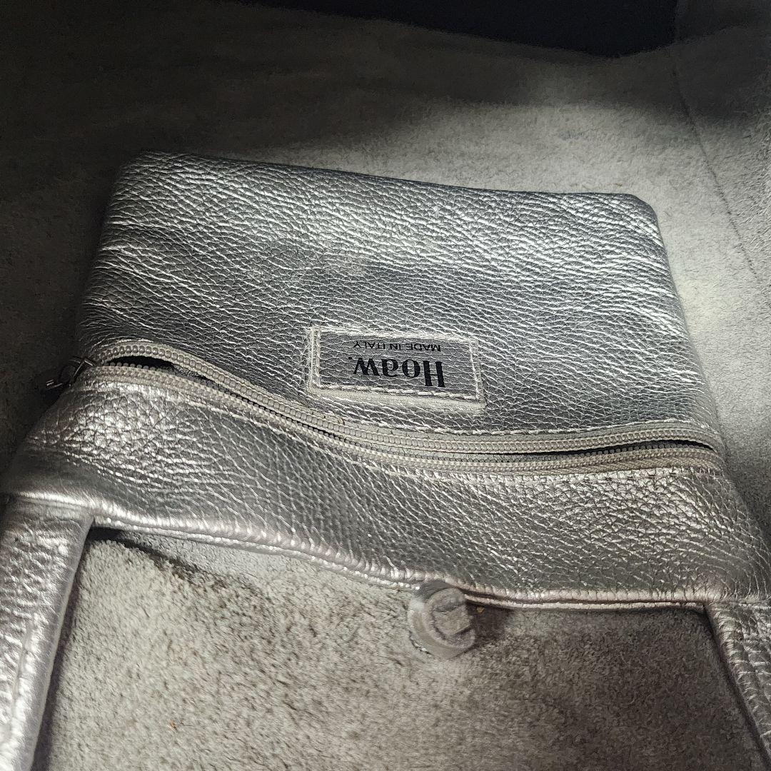 Hoaw. Whim Gazette レザー トートバッグ シルバー シャイニー