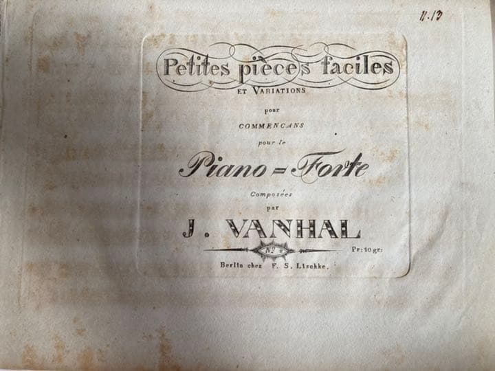 ヴァンハル：ピアノのための主題と変奏曲 ハ長調Weinmann XIVa:16