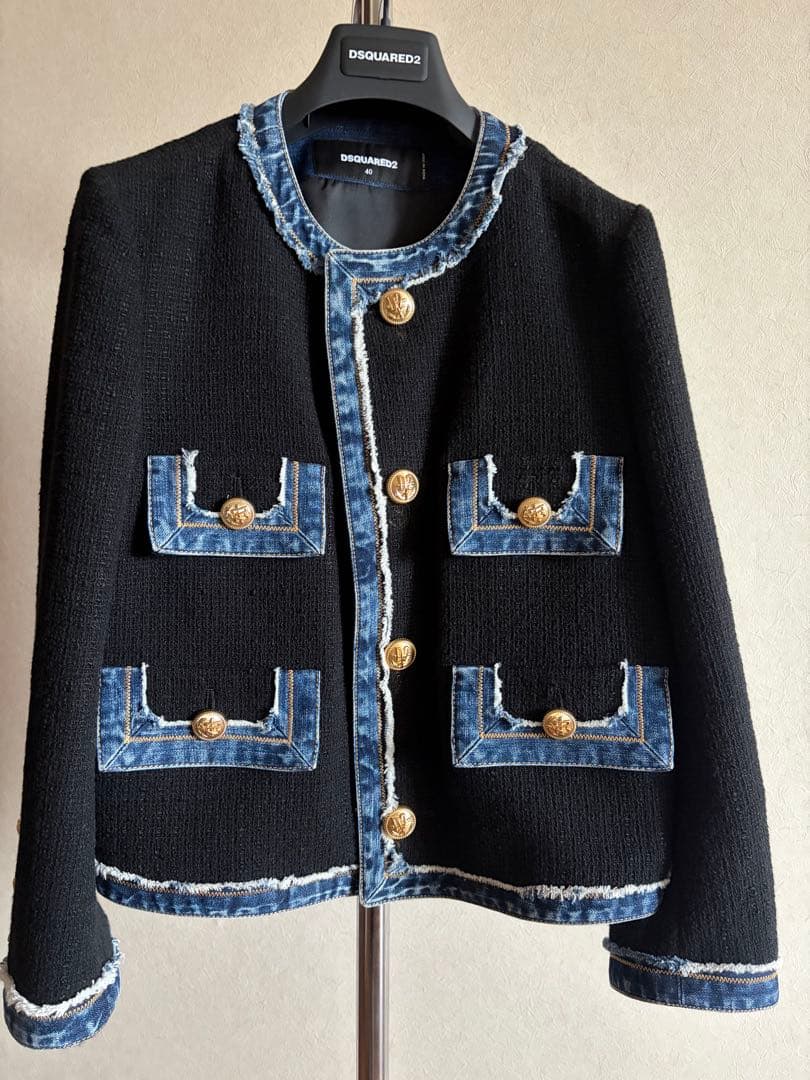 DSQUARED2 ノーカラージャケット ブラック/デニム