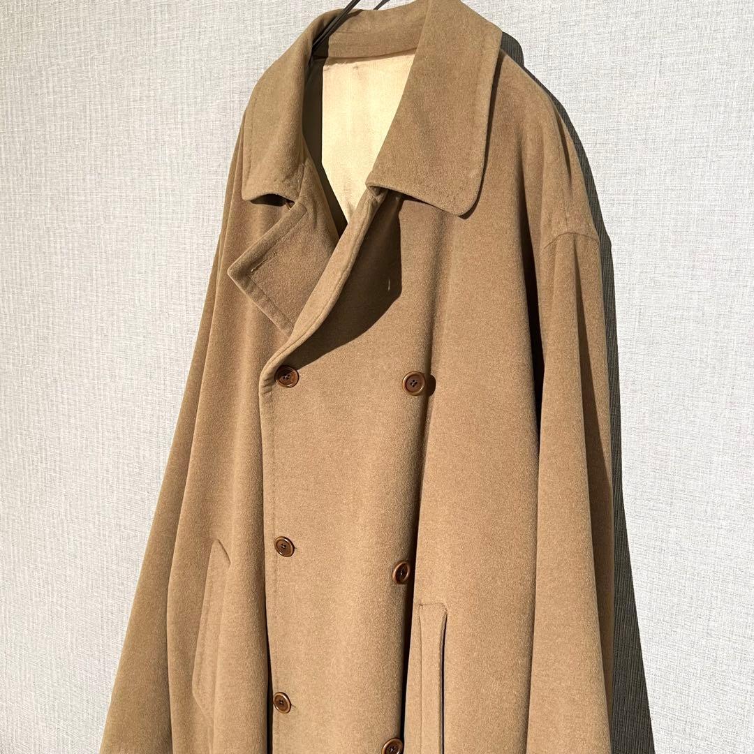 美品 ヴィンテージ スペイン製 ウールアンゴラ ダブル コート ベージュ 古着