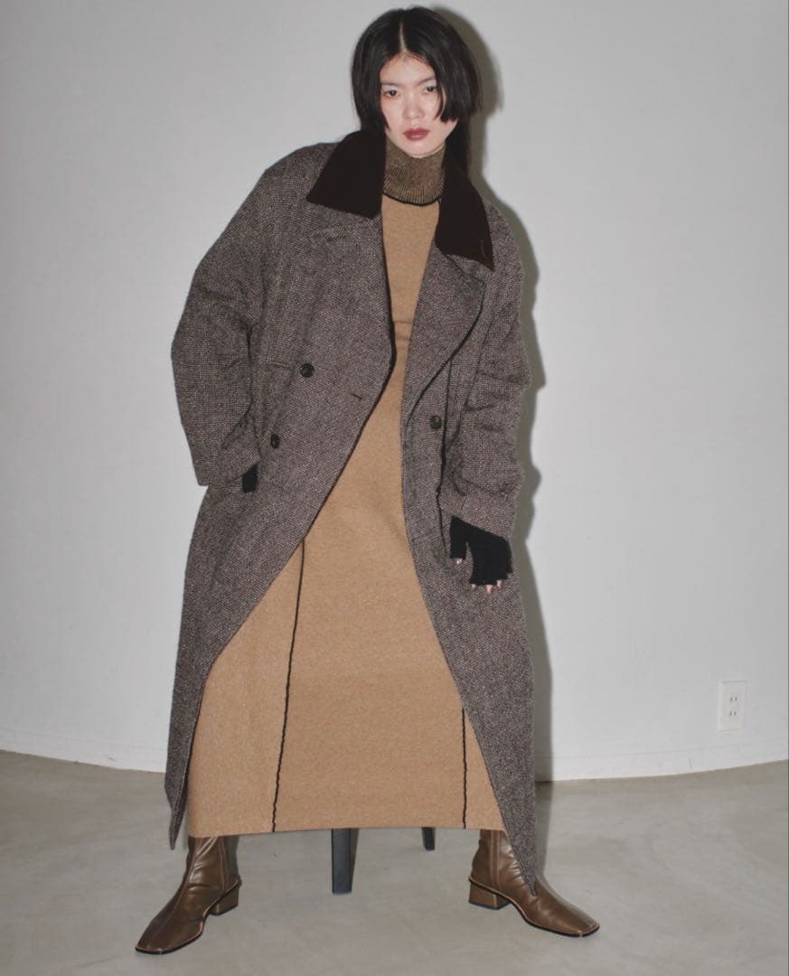 ブラウン系 ウール混紡 ロングコート