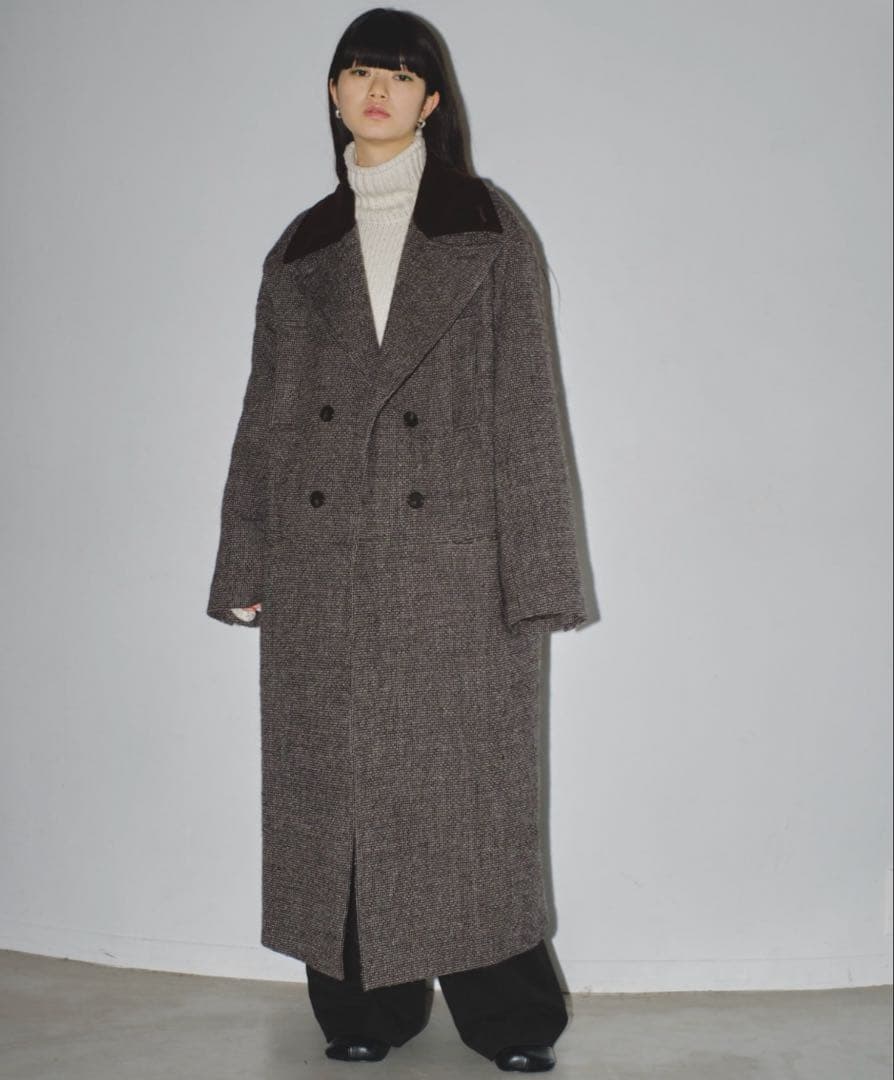 ブラウン系 ウール混紡 ロングコート