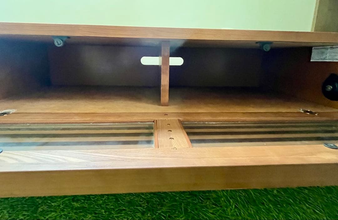 木製テレビ台 北欧風 引き出し・ガラス扉付き 約150×43×36cm