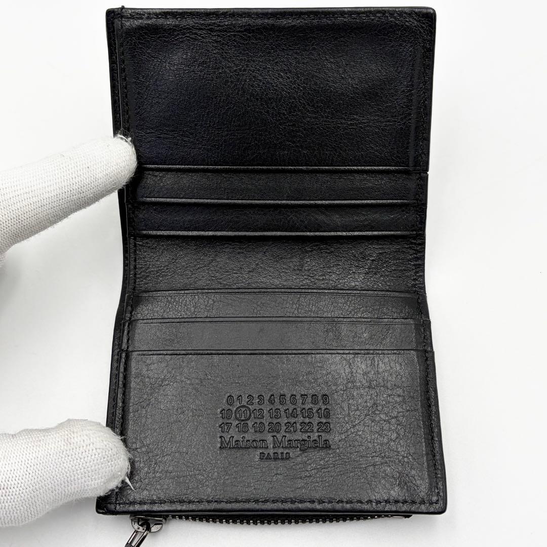 メゾンマルジェラ 4ステッチ 二つ折り財布 黒 レザー コンパクト 男女兼用