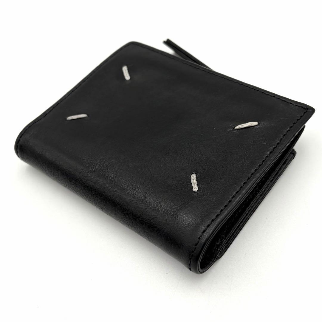メゾンマルジェラ 4ステッチ 二つ折り財布 黒 レザー コンパクト 男女兼用