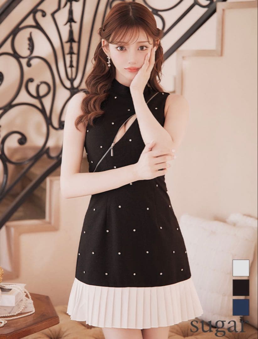 an ノースリーブ/ プリーツ/ ワンピース/ ミニドレス/ キャバドレス