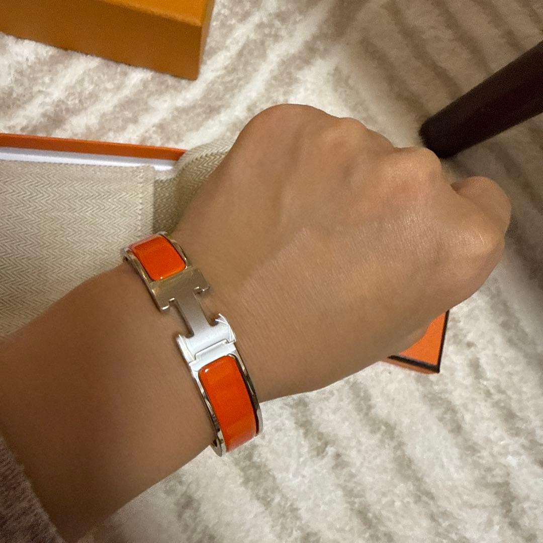 オレンジレザー ステンレスバングル　エルメス
