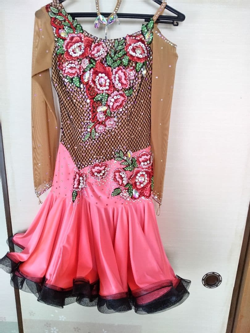 社交ダンスドレス ピンクとブラウン ラテン