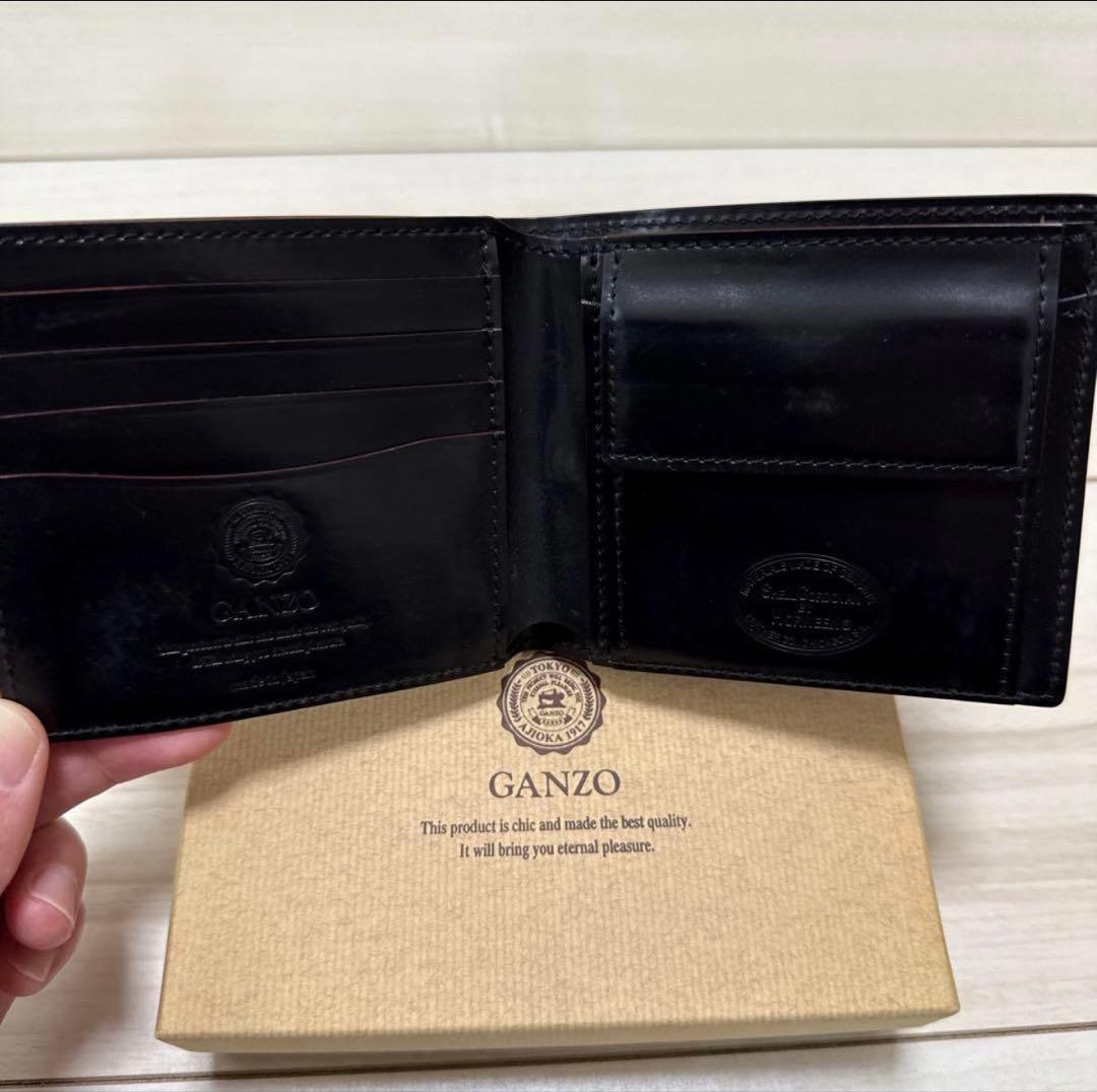 GANZO シェルコードバン 二つ折り財布 ブラック