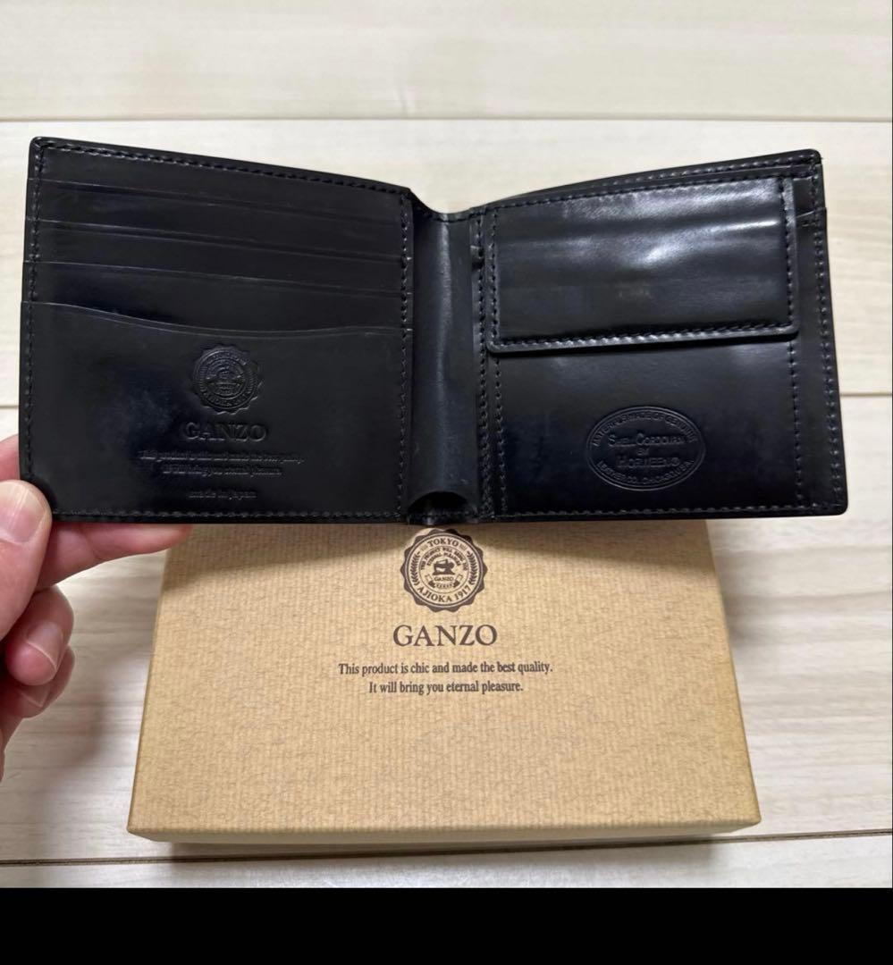 GANZO シェルコードバン 二つ折り財布 ブラック