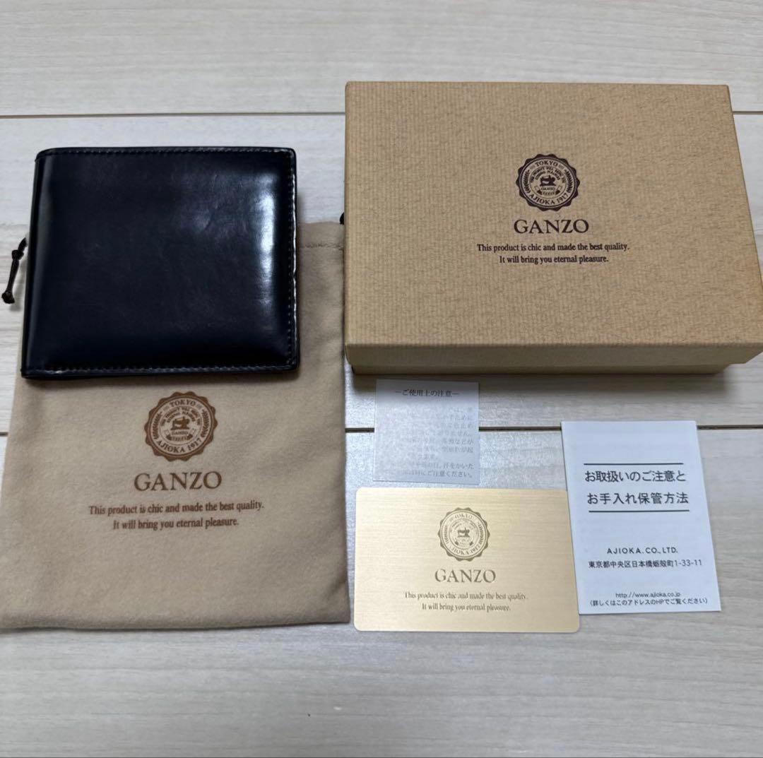 GANZO シェルコードバン 二つ折り財布 ブラック
