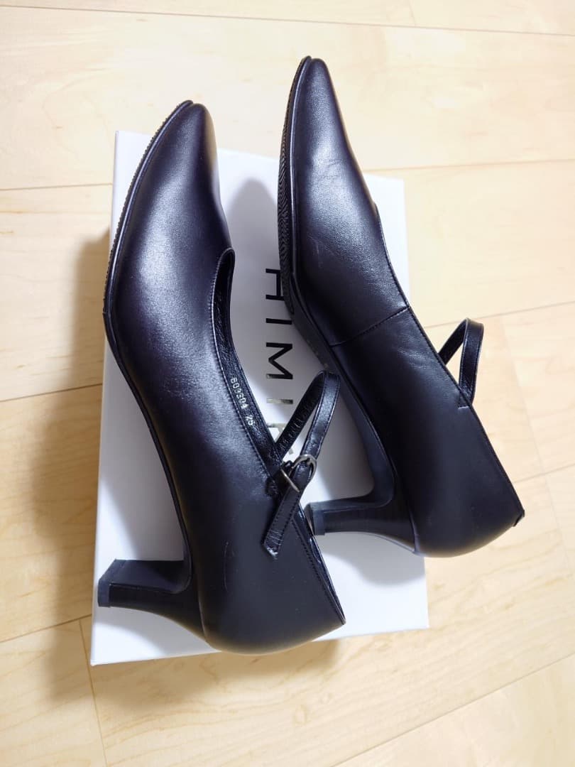 卑弥呼 ヒミコ ヒールスクエアトゥストラップパンプス 25cm ブラック 黒