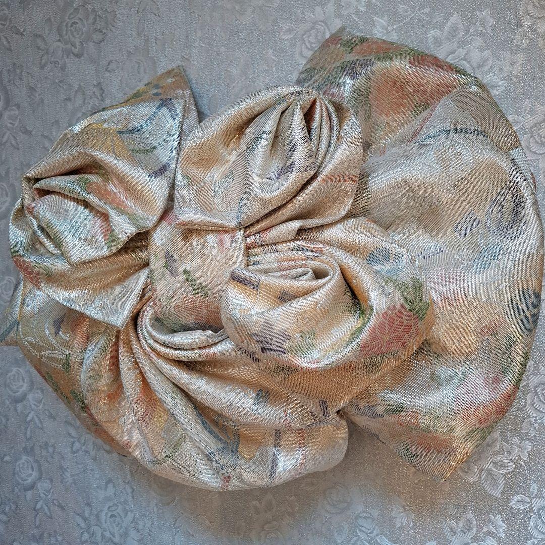 【K755】時短！ニ部式作り帯 振袖⋅舞台⋅舞踊などに シルバー　3Rose♪