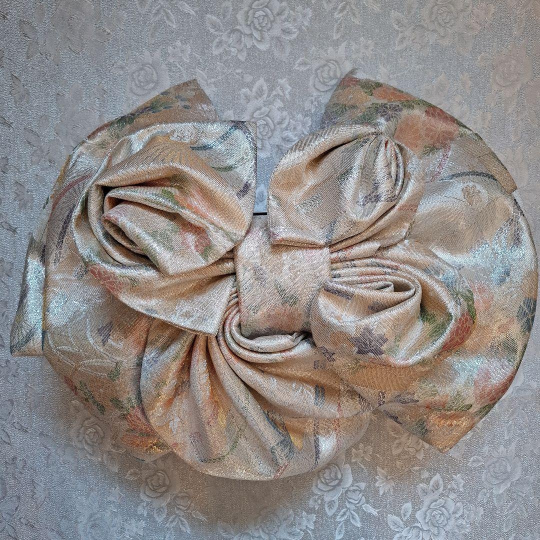 【K755】時短！ニ部式作り帯 振袖⋅舞台⋅舞踊などに シルバー　3Rose♪