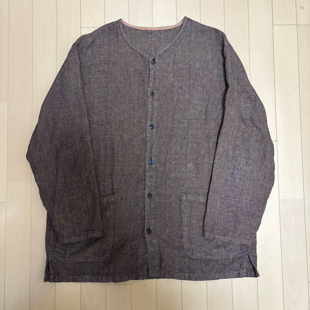 CONFECT 柿渋染め リネングレンチェック ノーカラージャケット サイズ4