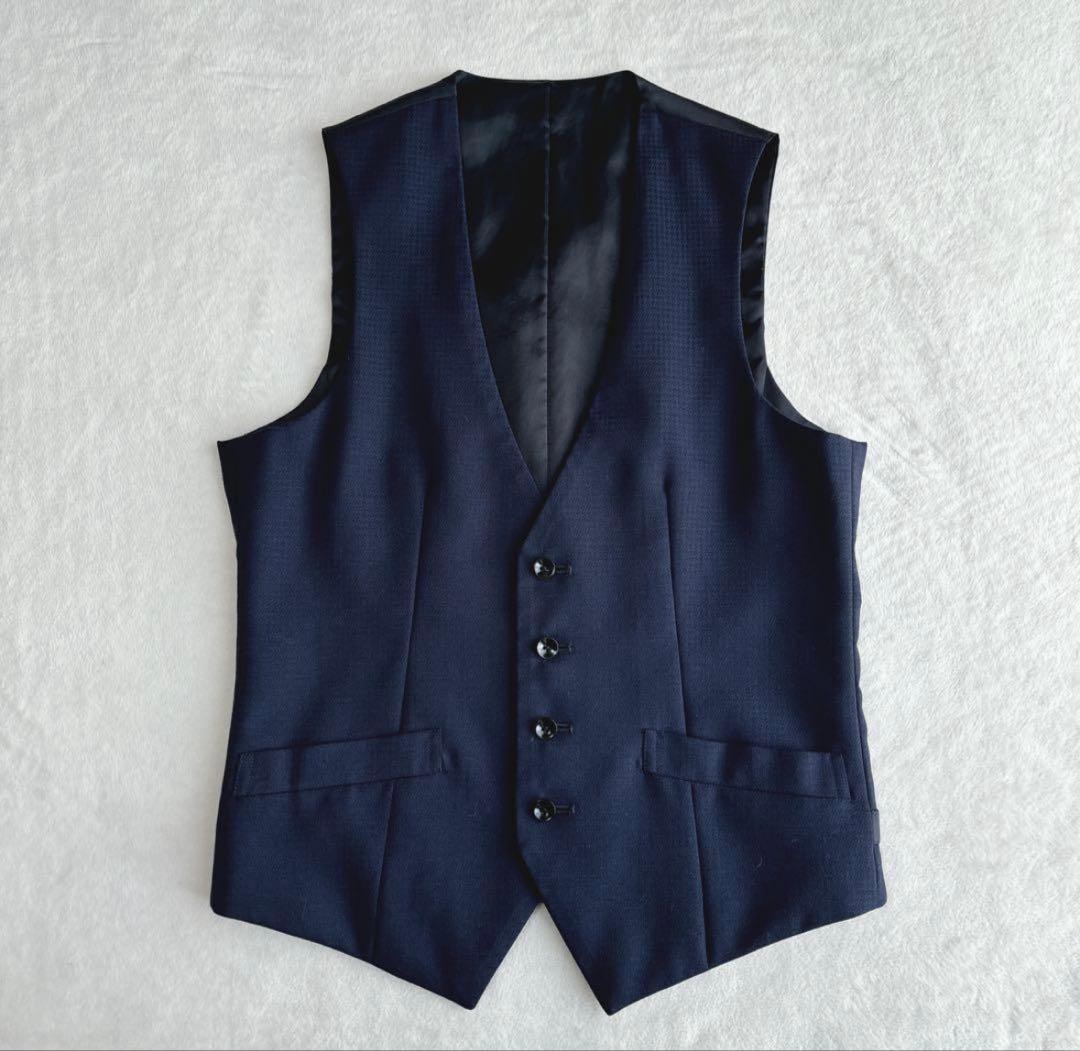 【美品】スーツセレクト　スリーピース　スーツ　ネイビー　紺色　ビジネスマン　営業